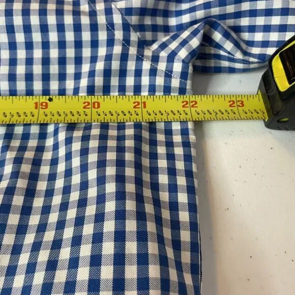 LL Bean Shirt Men 16 33 Blue Long Sleeve Gingham Check Wrinkle Free Slightly Fit - Picture 8 of 9